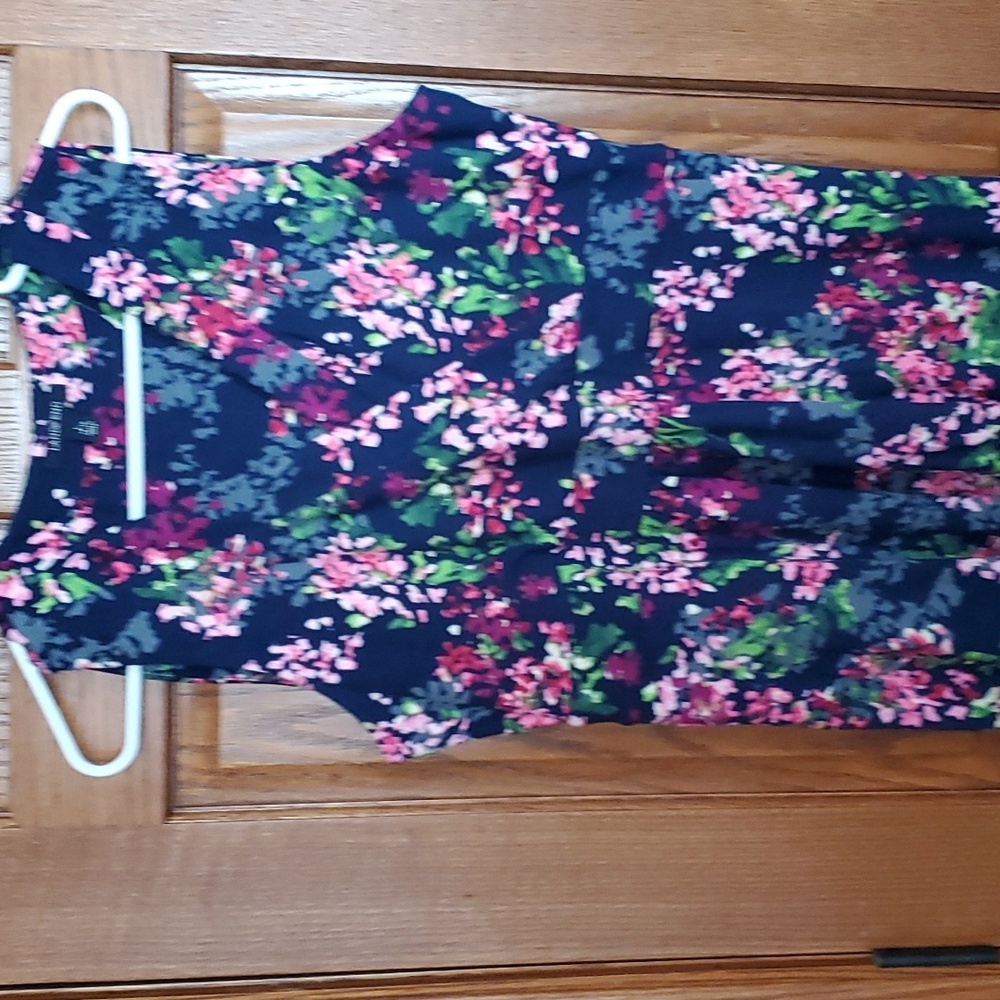 Lands' End Navy Floral Maxi Dress with Pink and Green Accents
